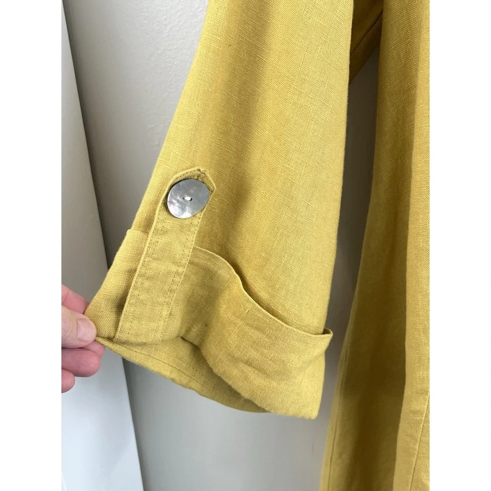 Jones & Co 100% Linen Jacket Poncho Hooded Button Front Swing Lagenlook‎ Sz M